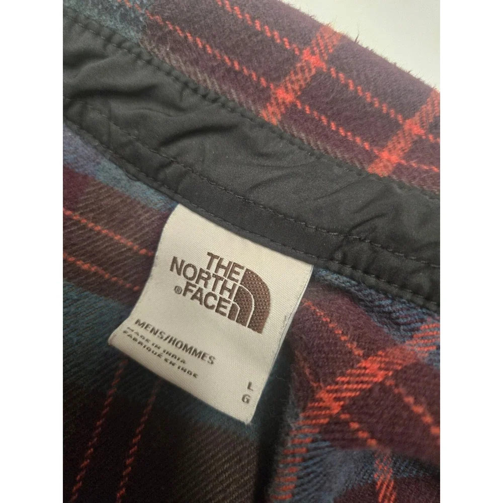 The North Face Mens Large Plaid Flannel Button Down Shirt Burgundy Navy Blue L